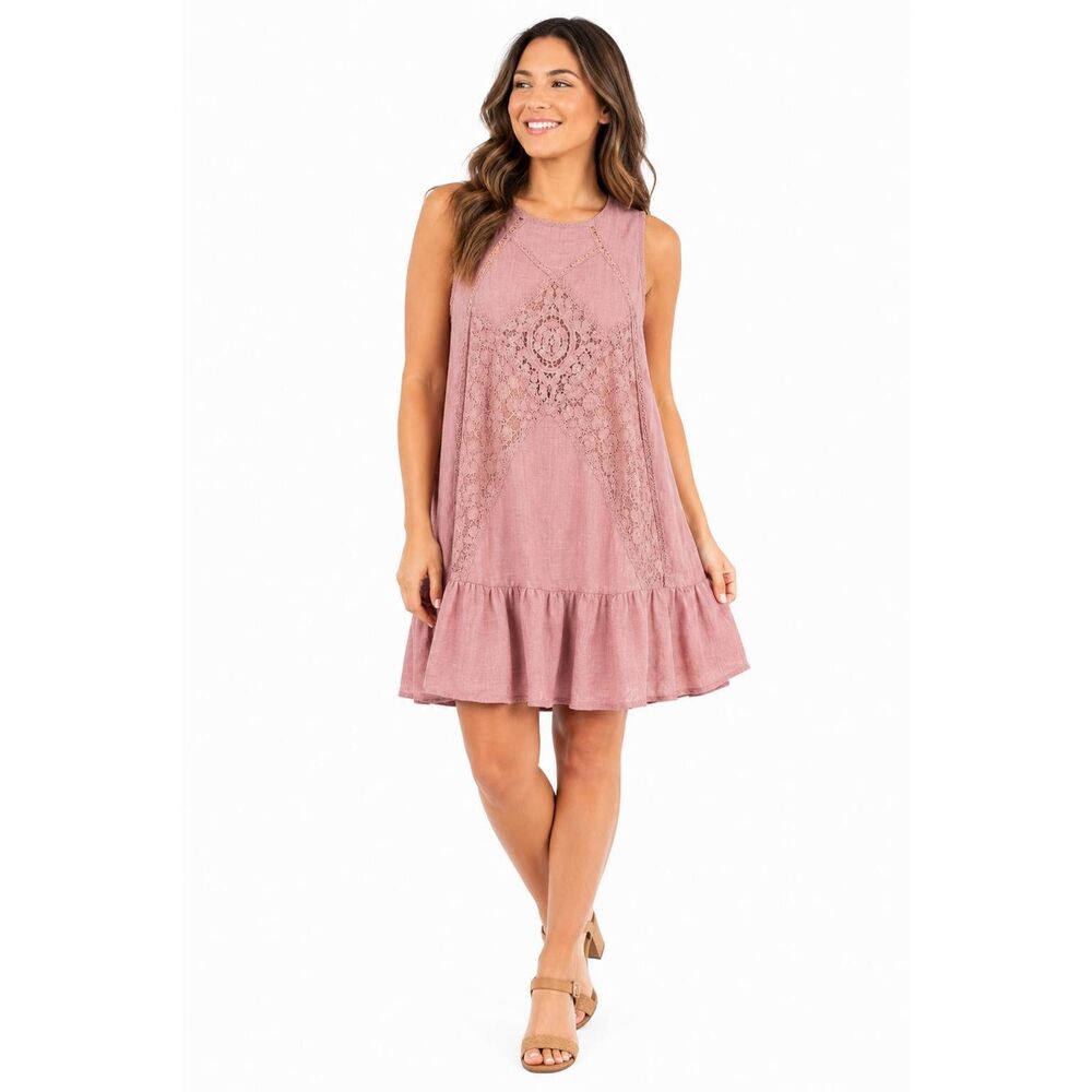 Umgee Mauve Lace Sleeveless Boho Dress M